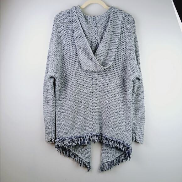 Free People SZ XS Love Me Tender Cardi Blue/Gray Hooded Fringe Cotton OB4997098 - Picture 4 of 7